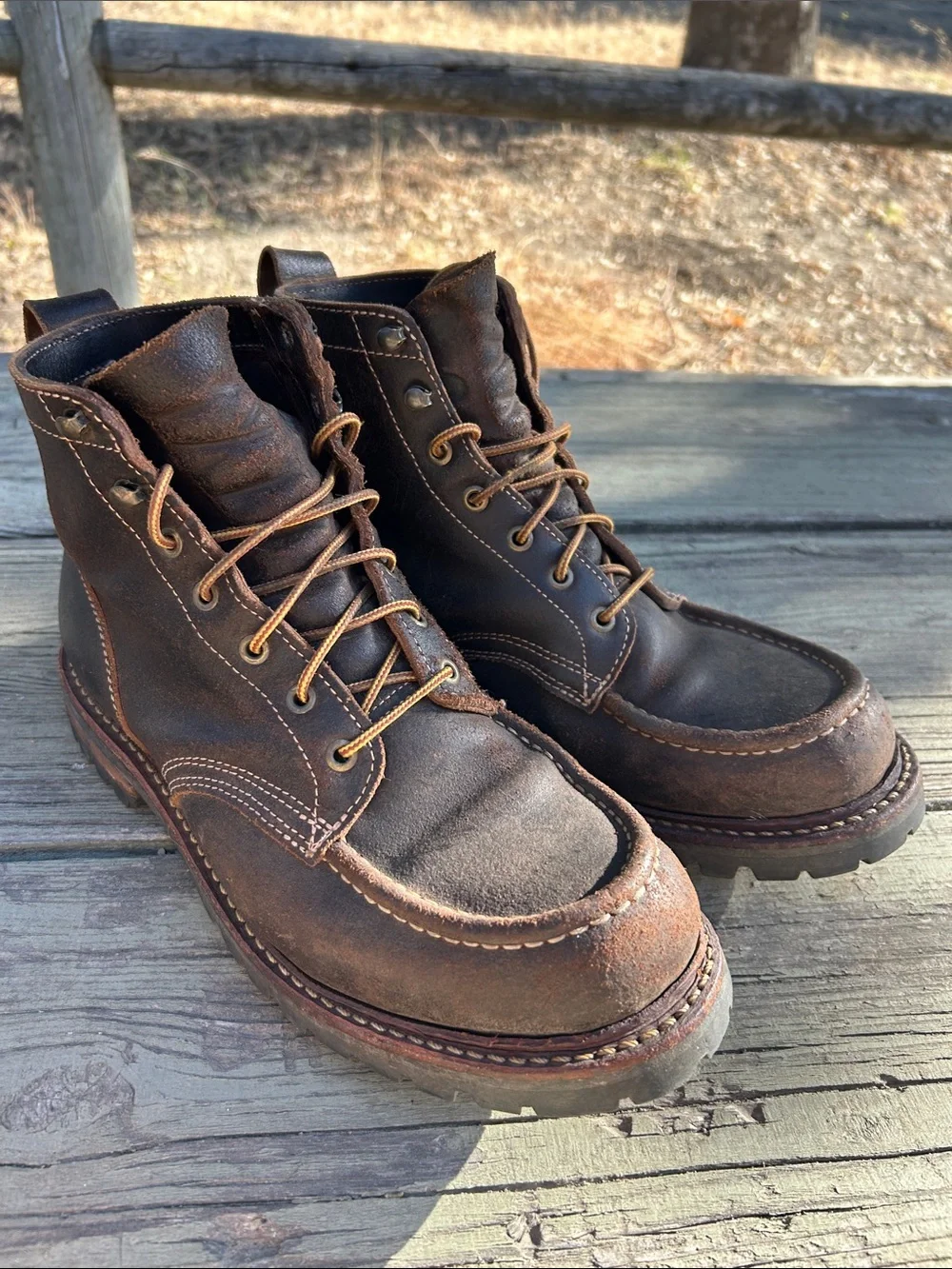 Truman Boots Moc Toe in Java Waxed Flesh